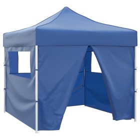 Tenda Pieghevole Blu 3 x 3 m con 4 Pareti