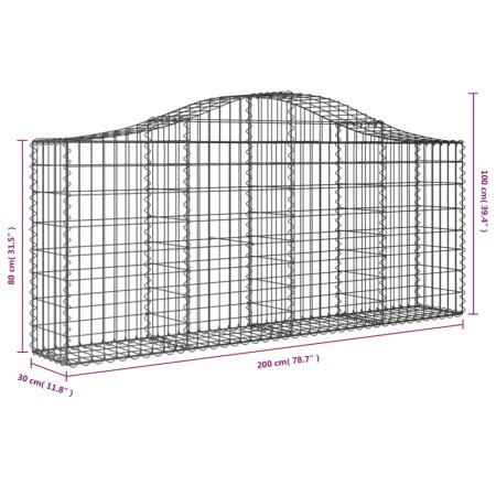 Cesti Gabbioni ad Arco 15 pz 200x30x80/100 cm Ferro Zincato