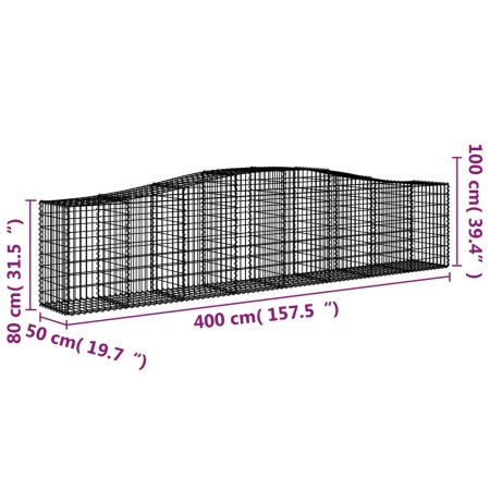 Cesti Gabbioni ad Arco 3 pz 400x50x80/100 cm Ferro Zincato