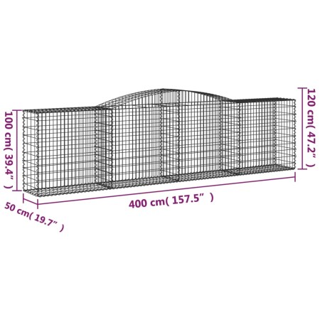 Cesti Gabbioni ad Arco 20 pz 400x50x100/120 cm Ferro Zincato