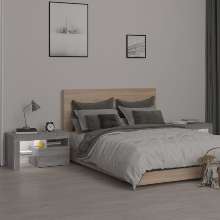 Comodini 2 pz con Luci LED Grigio Sonoma 70x36,5x40 cm