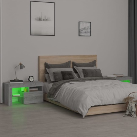 Comodini 2 pz con Luci LED Grigio Sonoma 70x36,5x40 cm