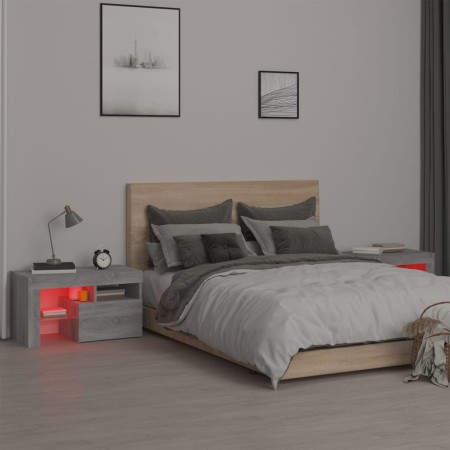 Comodini 2 pz con Luci LED Grigio Sonoma 70x36,5x40 cm