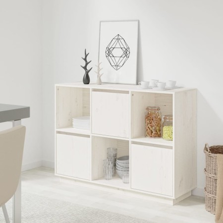 Credenza Bianca 110,5x35x80 cm in Legno Massello di Pino