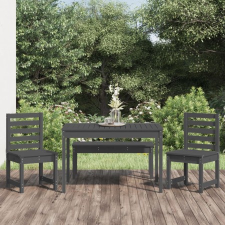 Set da Pranzo per Giardino 4pz Grigio in Legno Massello di Pino