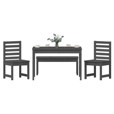 Set da Pranzo per Giardino 4pz Grigio in Legno Massello di Pino