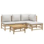 Set Salotto da Giardino 5pz con Cuscini Grigio Chiaro Bambù