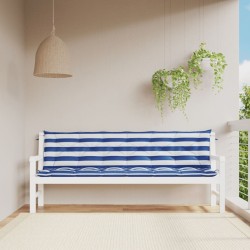 Cuscini Panca Giardino 2pz Righe Bianche Blu 200x50x7cm Tessuto