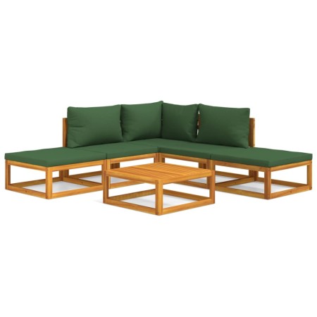 Set Salotto da Giardino 6pz con Cuscini Verdi in Legno Massello