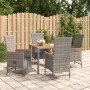 Set da Pranzo da Giardino 5 pz con Cuscini in Polyrattan Grigio