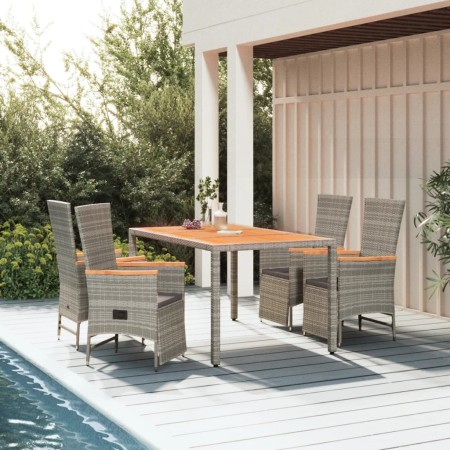 Set da Pranzo da Giardino 5 pz con Cuscini in Polyrattan Grigio