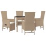 Set da Pranzo da Giardino 5 pz con Cuscini Beige in Polyrattan