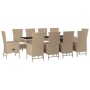 Set da Pranzo da Giardino 11 pz con Cuscini Beige in Polyrattan