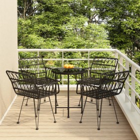 Set da Pranzo da Giardino 5 pz Nero in Polyrattan