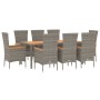 Set da Pranzo da Giardino 9 pz con Cuscini in Polyrattan Grigio