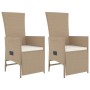 Set da Pranzo da Giardino 3 pz con Cuscini Beige in Polyrattan