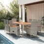 Set da Pranzo da Giardino 9 pz con Cuscini in Polyrattan Grigio