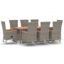 Set da Pranzo da Giardino 9 pz con Cuscini in Polyrattan Grigio