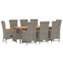 Set da Pranzo da Giardino 9 pz con Cuscini in Polyrattan Grigio