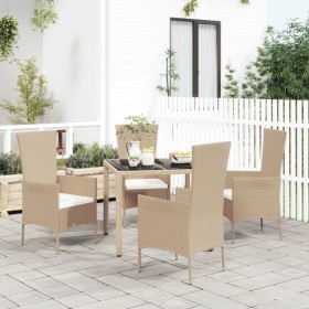 Set da Pranzo da Giardino 5 pz con Cuscini Beige in Polyrattan