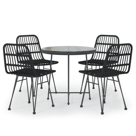 Set da Pranzo da Giardino 5 pz Nero in Polyrattan