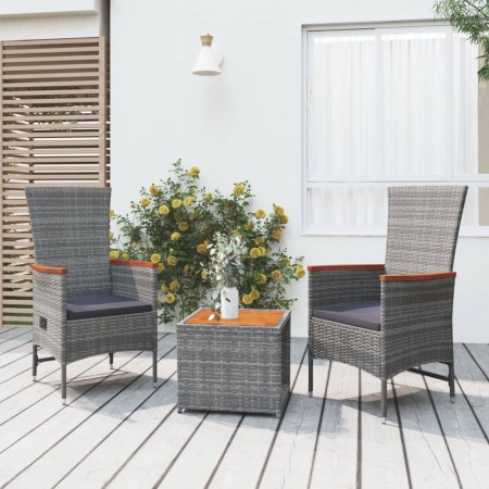 Set Mobili Giardino 3pz Grigio Polyrattan Legno Massello Acacia