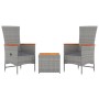 Set Mobili Giardino 3pz Grigio Polyrattan Legno Massello Acacia