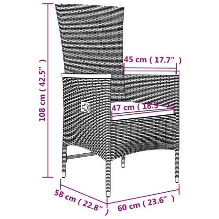 Set Mobili Giardino 3pz Grigio Polyrattan Legno Massello Acacia