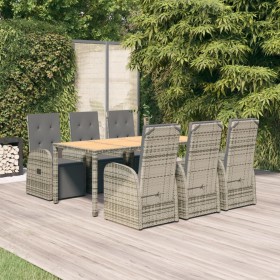 Set da Pranzo da Giardino 7 pz con Cuscini in Polyrattan Grigio