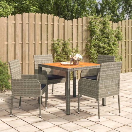 Set da Pranzo da Giardino 5 pz con Cuscini in Polyrattan Grigio