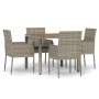 Set da Pranzo da Giardino 5 pz con Cuscini in Polyrattan Grigio