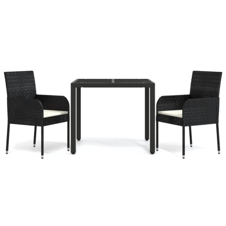 Set da Pranzo da Giardino 3 pz con Cuscini Nero in Polyrattan