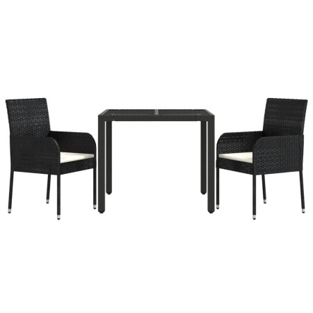 Set da Pranzo da Giardino 3 pz con Cuscini Nero in Polyrattan