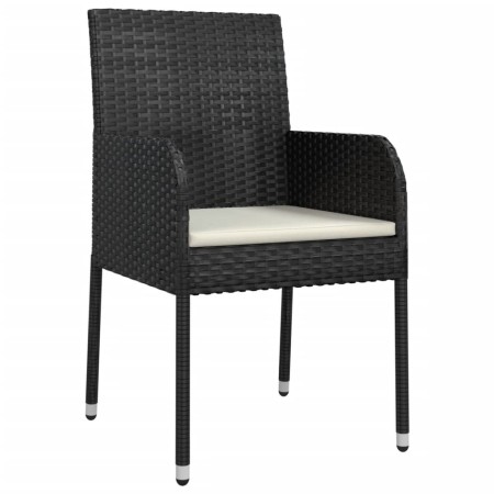 Set da Pranzo da Giardino 3 pz con Cuscini Nero in Polyrattan