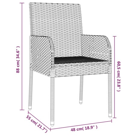 Set da Pranzo da Giardino 3 pz con Cuscini Nero in Polyrattan