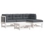 Set Divani da Giardino 5pz con Cuscini in Legno Massello Bianco