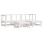 Set Divani da Giardino 5pz con Cuscini in Legno Massello Bianco