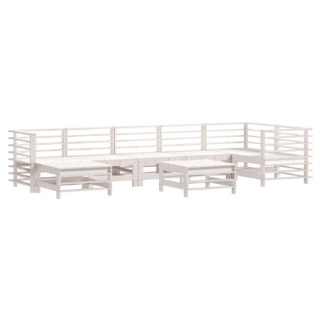 Set Divani da Giardino 8pz con Cuscini in Legno Massello Bianco