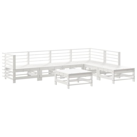 Set Divani da Giardino 7pz con Cuscini in Legno Massello Bianco