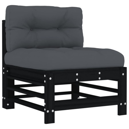 Set Divani da Giardino 10 pz con Cuscini Legno Massello Nero