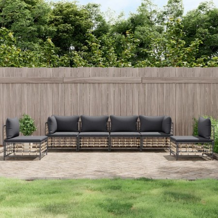 Set Divani da Giardino 6 pz con Cuscini Antracite in Polyrattan