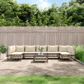 Set Divani da Giardino 8 pz con Cuscini Antracite in Polyrattan