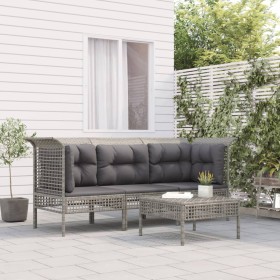 Set Divani da Giardino 4 pz con Cuscini in Polyrattan Grigio