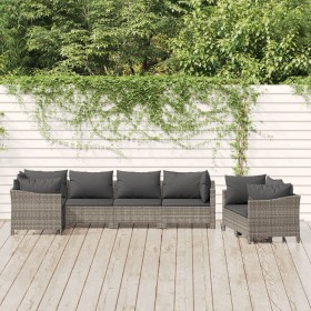 Set Divani da Giardino 7 pz con Cuscini in Polyrattan Grigio