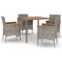 Set da Pranzo da Giardino 5 pz con Cuscini in Polyrattan Grigio