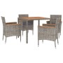 Set da Pranzo da Giardino 5 pz con Cuscini in Polyrattan Grigio