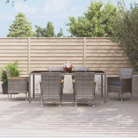 Set da Pranzo da Giardino 7 pz con Cuscini in Polyrattan Grigio
