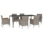 Set da Pranzo da Giardino 7 pz con Cuscini in Polyrattan Grigio