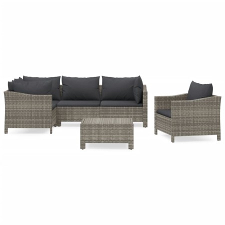 Set Divani da Giardino 6 pz con Cuscini in Polyrattan Grigio