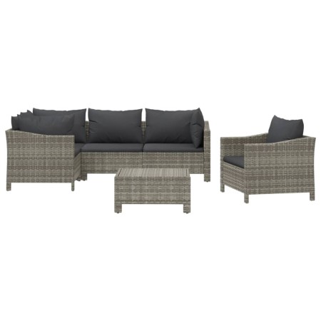 Set Divani da Giardino 6 pz con Cuscini in Polyrattan Grigio